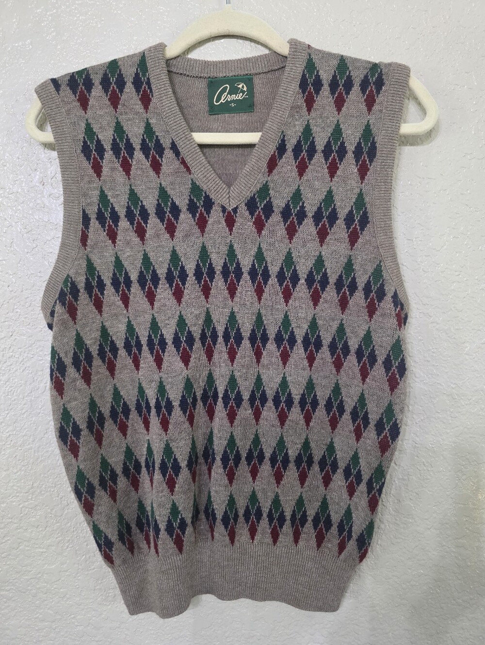 Vintage Arnie Arnold Palmer Argyle Sweater Vest with Green & Burgundy Diamonds
